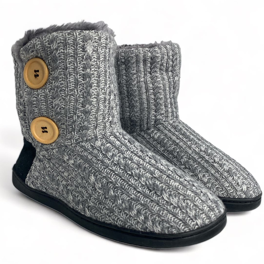 ONCAI Women’s Faux Fur Slipper Boots Rubber Sole Indoor/Outdoor, Grey Size 9-10